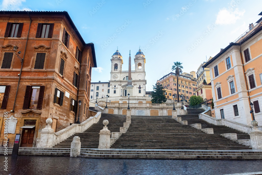 Spanish stairs in uninhabited Rome, one of the most famous stairs in the world