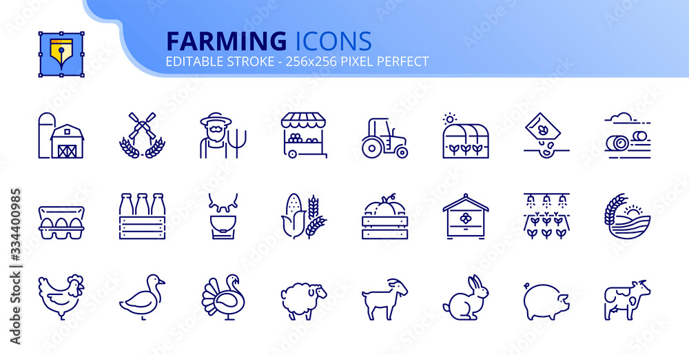 Simple set of outline icons about farming Stock Vector | Adobe Stock