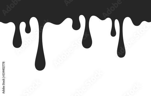 Drip of oil, sauce or paint isolated on white background. Black chocolate melt liquid splash border. Vector ink drops seamless pattern.. photo