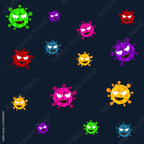 Corona virus Icon with  Prohibit Sign, 2019-nCoV Novel Corona virus Bacteria.No Infection and Stop Corona virus Concept.Dangerous Corona virus Cell in China, Wuhan/USA/Italy/Spain.Isolated Vector Icon