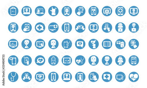 doctor online icon set, block style