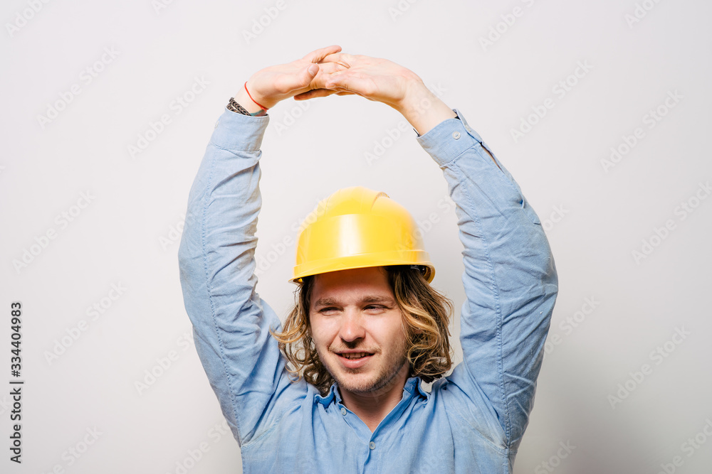 satisfaction and stretching hands man satisfaction and stretching hands man
