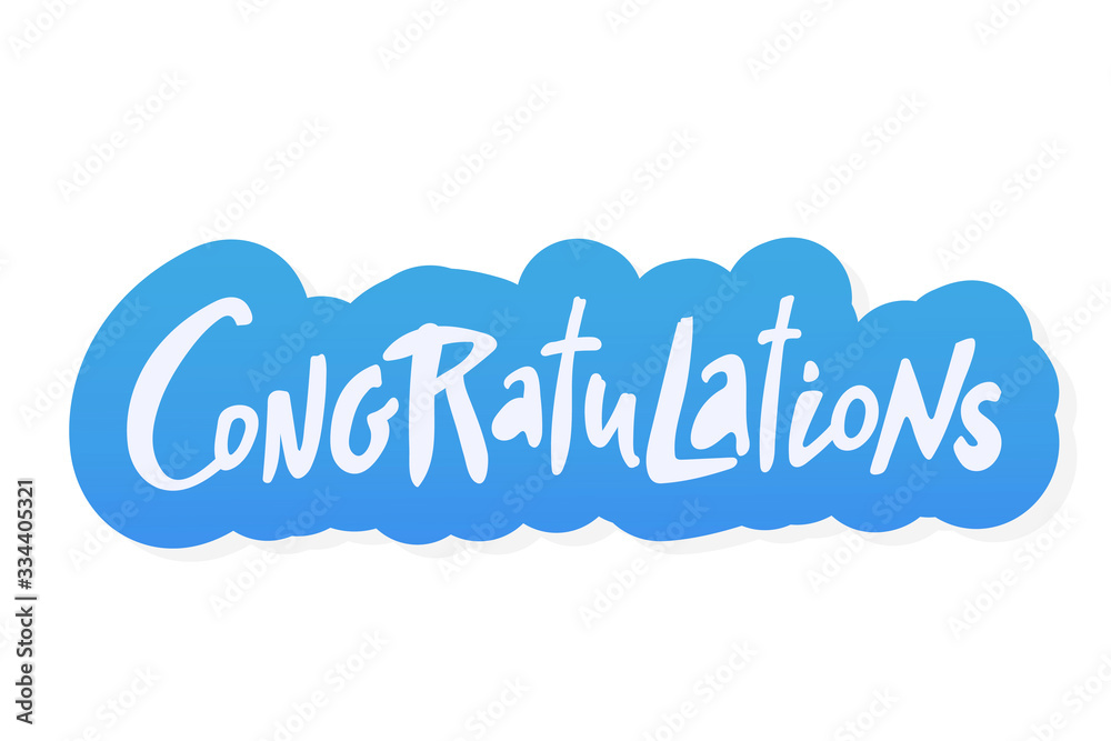 Congratulations sticker bue lettering. Vector greeting card poster. Original handwritten calligraphy lettering , wold, on white background.