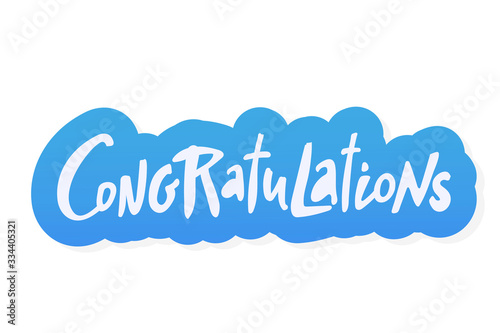 Congratulations sticker bue lettering. Vector greeting card poster. Original handwritten calligraphy lettering , wold, on white background.