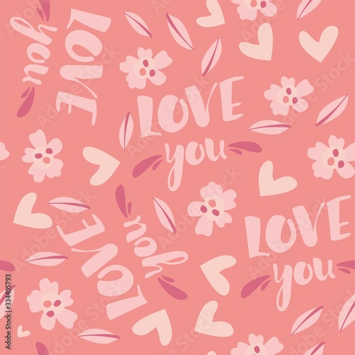Vector seamless pattern. Cute background for Valentine's day. Love and hearts-pink pattern.