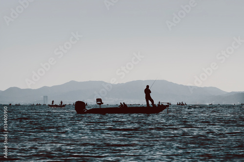 Bass boats in the Biwa lake Japan 2	