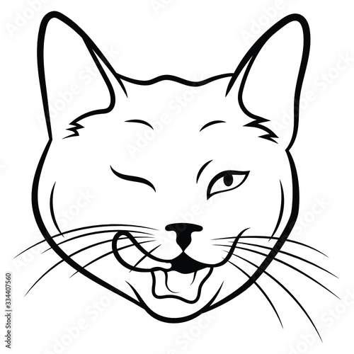 Cartoon head cat. Portrait of crooked cat with funny paws.Cat's face, who look after you. Vector illustration of funny pets.Tattoos.