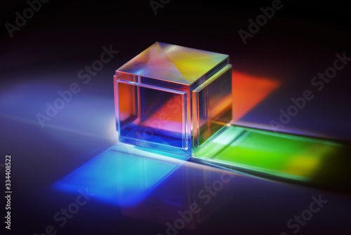 colored beams from a crystal cube