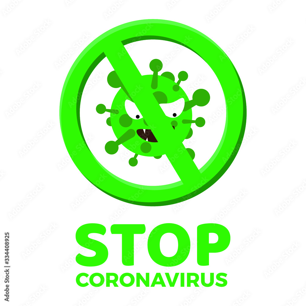 Fototapeta premium Corona virus Icon with Prohibit Sign, 2019-nCoV Novel Corona virus Bacteria.No Infection and Stop Corona virus Concept.Dangerous Corona virus Cell in China, Wuhan/USA/Italy/Spain.Isolated Vector Icon