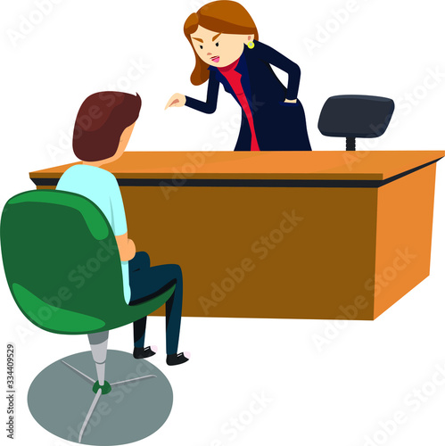 Female Boss mad at her male staff on her meeting room vector illustration