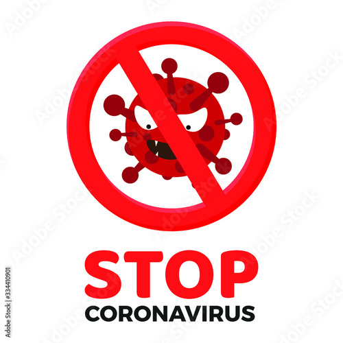 Corona virus Icon with  Prohibit Sign, 2019-nCoV Novel Corona virus Bacteria.No Infection and Stop Corona virus Concept.Dangerous Corona virus Cell in China, Wuhan/USA/Italy/Spain.Isolated Vector Icon