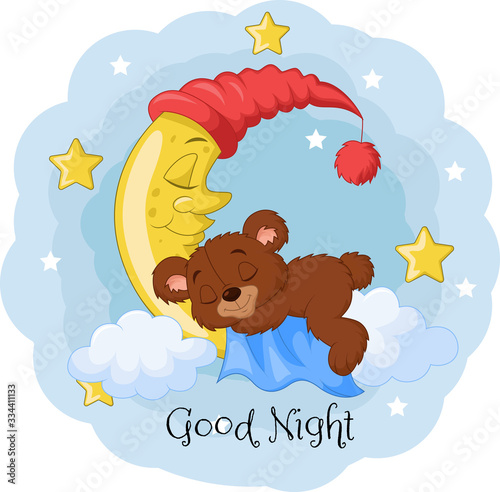 Cartoon teddy bear sleep on the moon