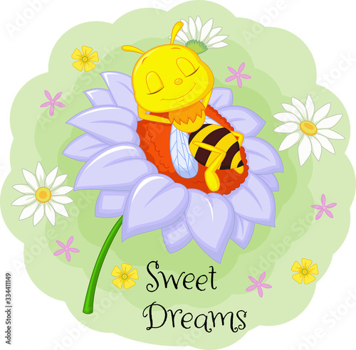 Little bee sleeping on the big flower