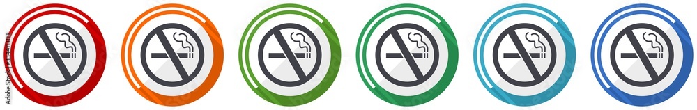 No smoking icon set, flat design vector illustration in 6 colors options for webdesign and mobile applications No smoking icon set, flat design vector illustration in 6 colors options for webdesign and mobile applications