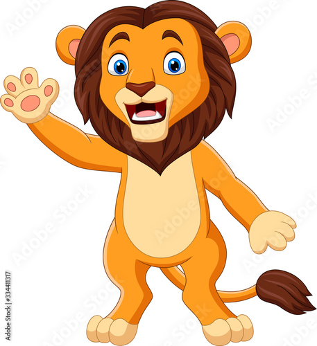 Cartoon funny lion waving hand