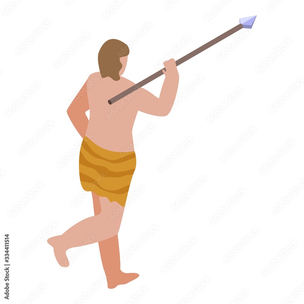 Stone age hunter icon. Isometric of stone age hunter vector icon for web design isolated on white background Stone age hunter icon. Isometric of stone age hunter vector icon for web design isolated on white background