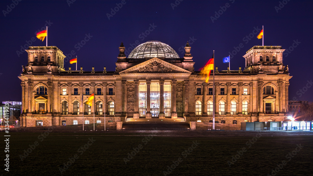 The Reichstag Parliament in Berlin in long exposure at night
