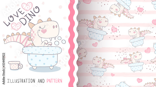 Cute dino wash - seamless pattern