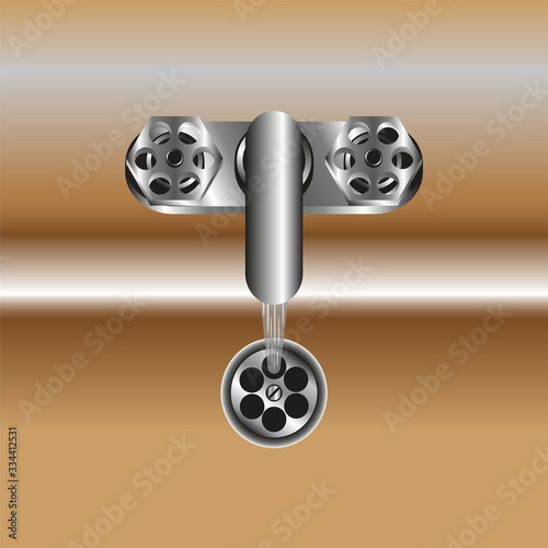 Open faucet with flowing water. Color vector illustration.