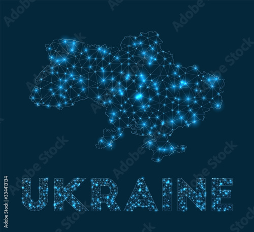 Ukraine network map. Abstract geometric map of the country. Internet connections and telecommunication design. Powerful vector illustration.