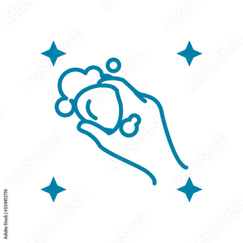 hand with soap bar icon, line style