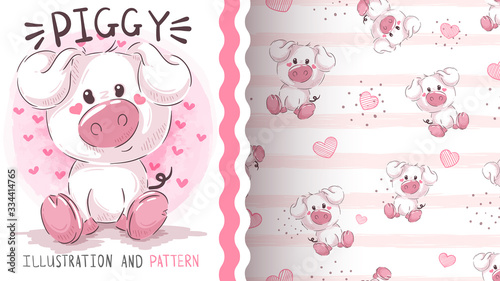 Teddy pretty pig - seamless pattern