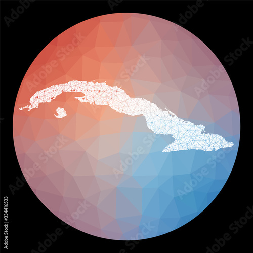 Vector network Cuba map. Map of the country with low poly background. Rounded Cuba illustration in technology, internet, network, telecommunication concept style . Vibrant vector illustration.