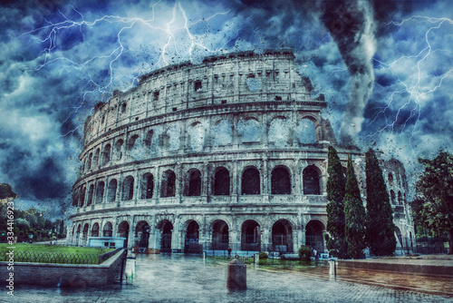 Tornado and electric storm over the Colosseum