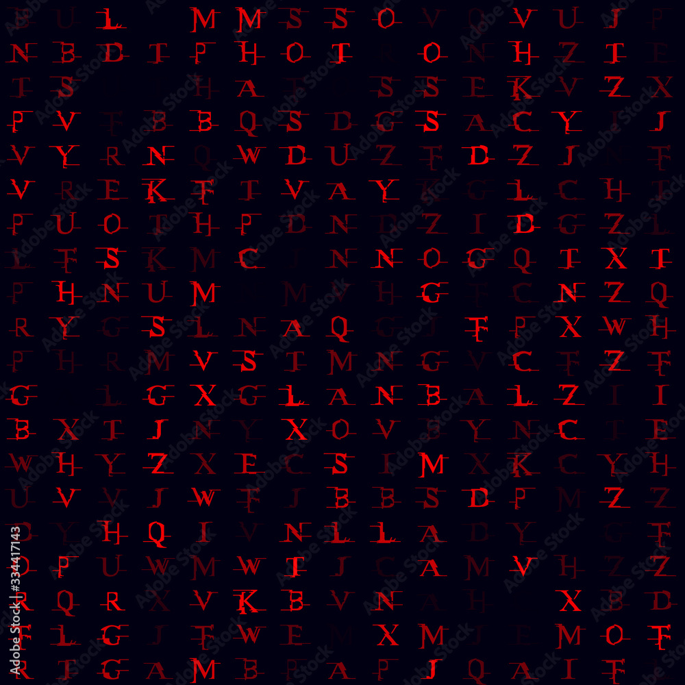 Random symbols background. Red filled alphabet seamless pattern. Authentic background. Awesome vector illustration.