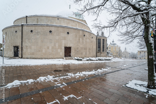 mosque in Pecs, Hungary at snowing photo