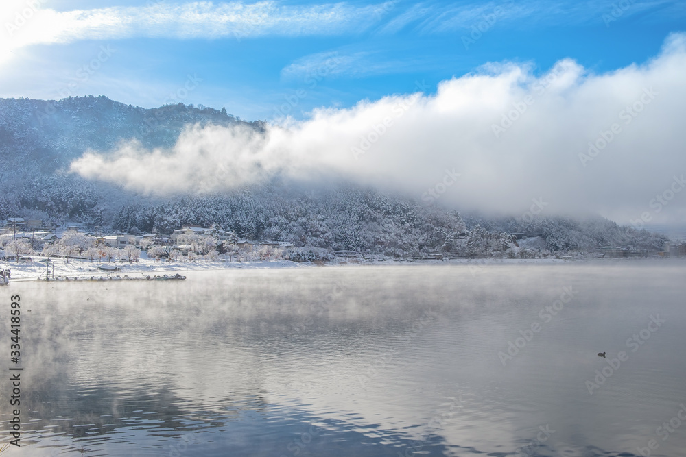 Morning sunrise with fog on Phu Chee Fah in Chiang Rai, Thailand.