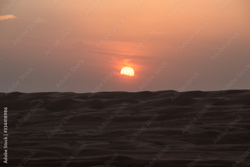 Fototapeta premium Sunset on sand dune in Wahiba sands desert near Bidiyya in Oman