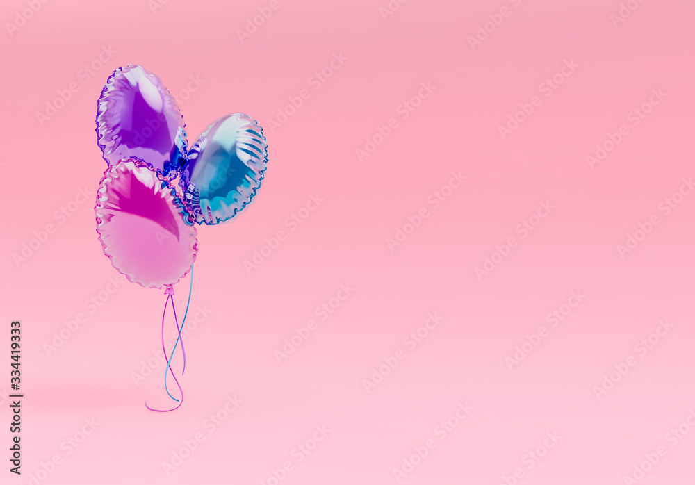 Fototapeta premium Creative Easter party background with colorful balloons. Minimal pink easter layout with copy space.