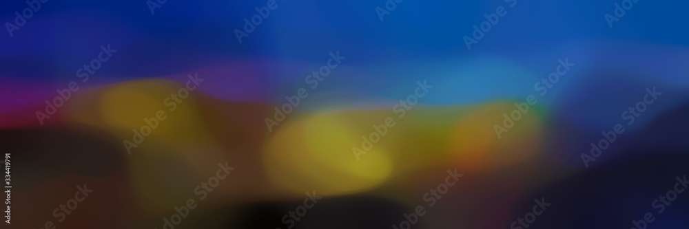 blurred bokeh horizontal banner background with strong blue, very dark blue and brown colors and space for text