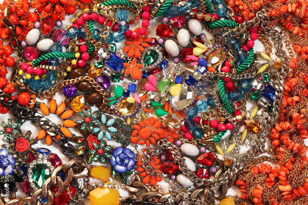 Trendy stylish modern jewelry,costume jewelry, chains, bracelets close-up.
