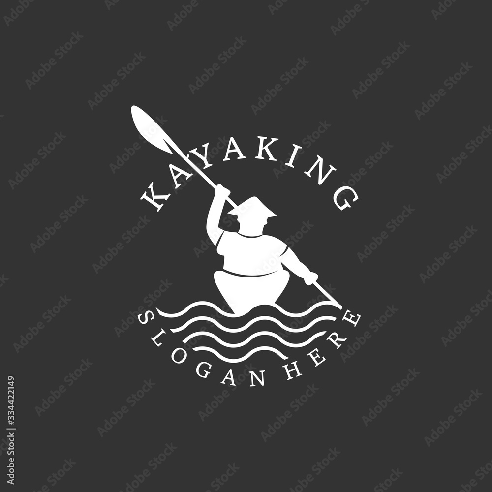 Rowing logo of the boat. Vector emblem of rowing crew with paddles