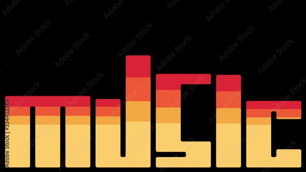 The word MUSIC in retro orange shades pulses at a rate of 130 bpm, VJ seamless loop