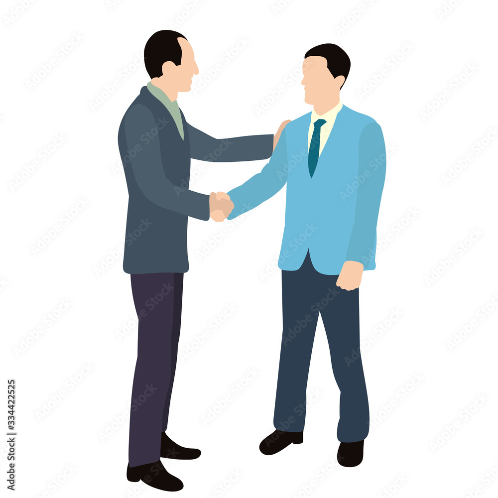 vector, isolated, flat style people men businessmen shaking hands