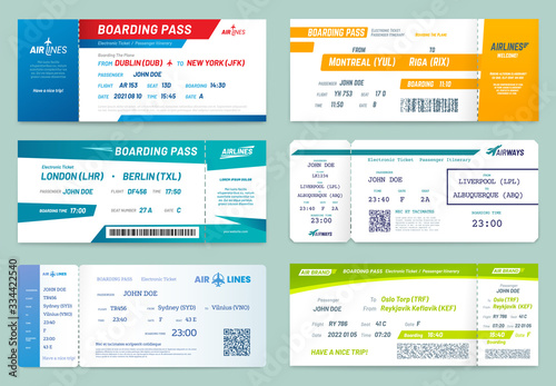 Set of airlines tickets and boarding passes