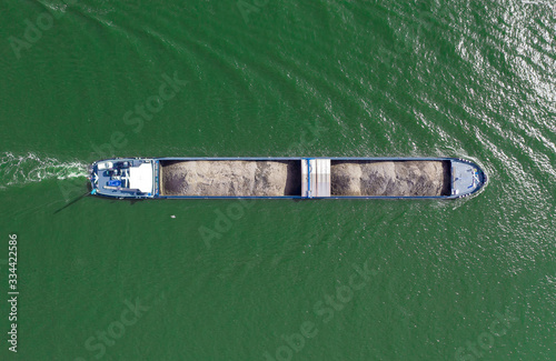 Aerial drone top down photo of a carries boat in Amsterdam, Nehterlands photo