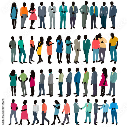 vector isolated silhouette colored clothes people set