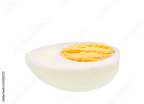 half boiled egg isolated on white background.
