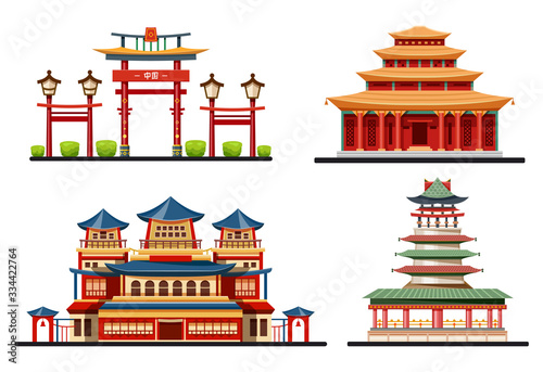 Set of chinese buildings or Asian architecture
