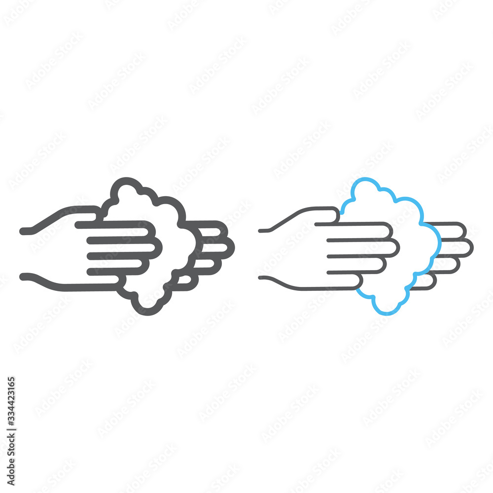Washing hands with soap line and color line icon, wash and hygiene, wash your hands sign, vector graphics, a linear pattern on a white background, eps 10. Washing hands with soap line and color line icon, wash and hygiene, wash your hands sign, vector graphics, a linear pattern on a white background, eps 10.