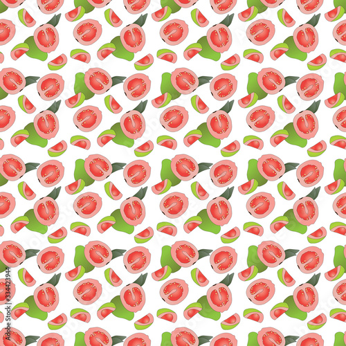 Fototapeta Naklejka Na Ścianę i Meble -  seamless pattern of guava fruit on white background. tropical sweet fruit and slice isolated vector illustration.