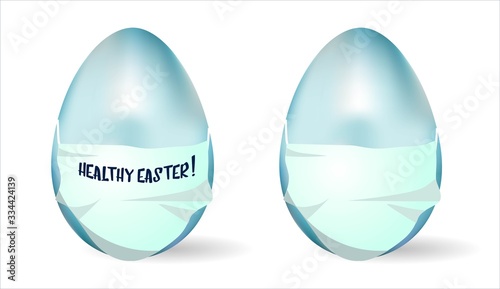 WebRealistic masked egg. Easter and coronavirus. Quarantine.COVID 19.HAPPY EASTER.Be healthy .