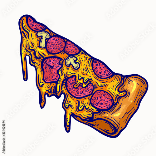 Pizza isolated vector illustration clip art graphic design element. junk food clipart png greasy pizza with dripping cheese, tasty fast food , diet, healthy lifestyle.