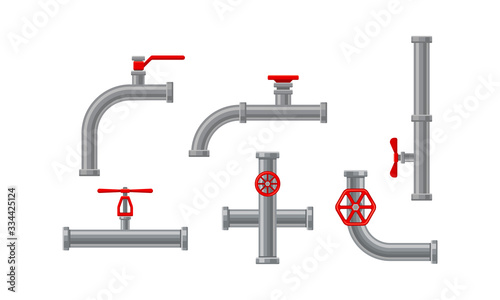Pipe Fitting or Adapters with Valves Isolated on White Background Vector Set