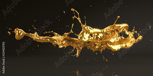 Gold Splash – Flüssiges Gold/Metall auf schwarzem Hintergrund, 3D-Rendering