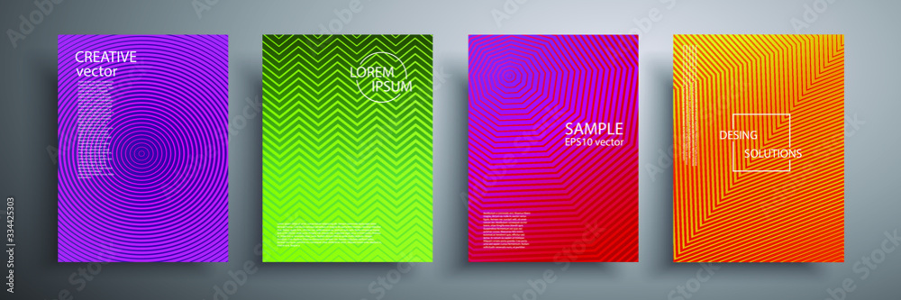 Vector illustration of a cover with linear graphic geometric elements. Template for brochures, covers, notebooks, books, banners, magazines and flyers.